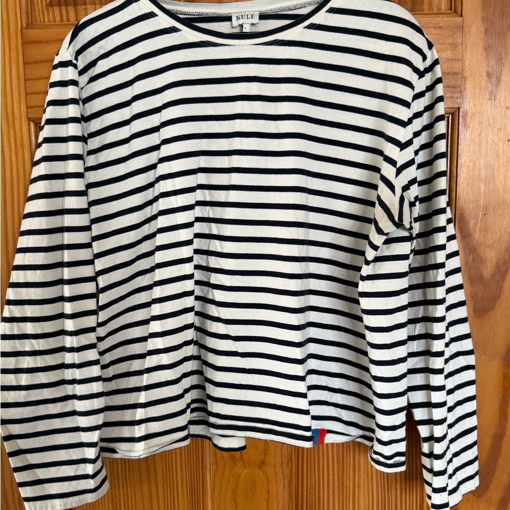 Kule The Modern Navy and White Striped Long Sleeve Shirt, Size Large